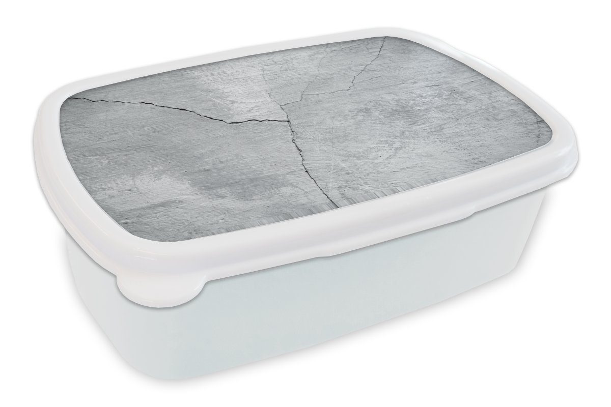 MuchoWow Lunchbox Beton - Riss - Grau, Kunststoff, (2-tlg), Brotbox für Kinder und Erwachsene, Brotdose, für Jungs und Mädchen weiß