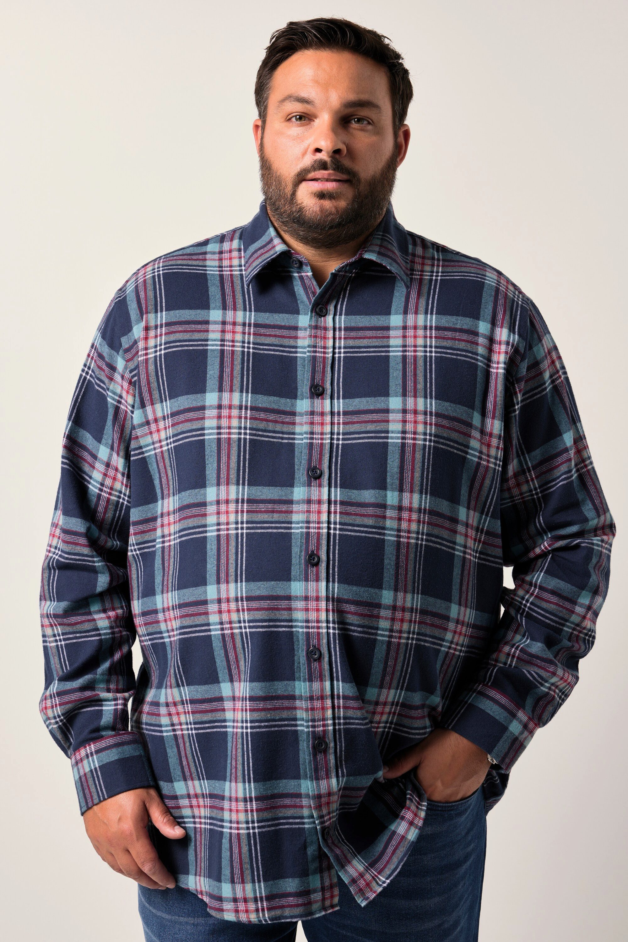 Men Plus Businesshemd Men+ Karo-Flanellhemd Langarm Kentkragen bis 8 XL günstig online kaufen