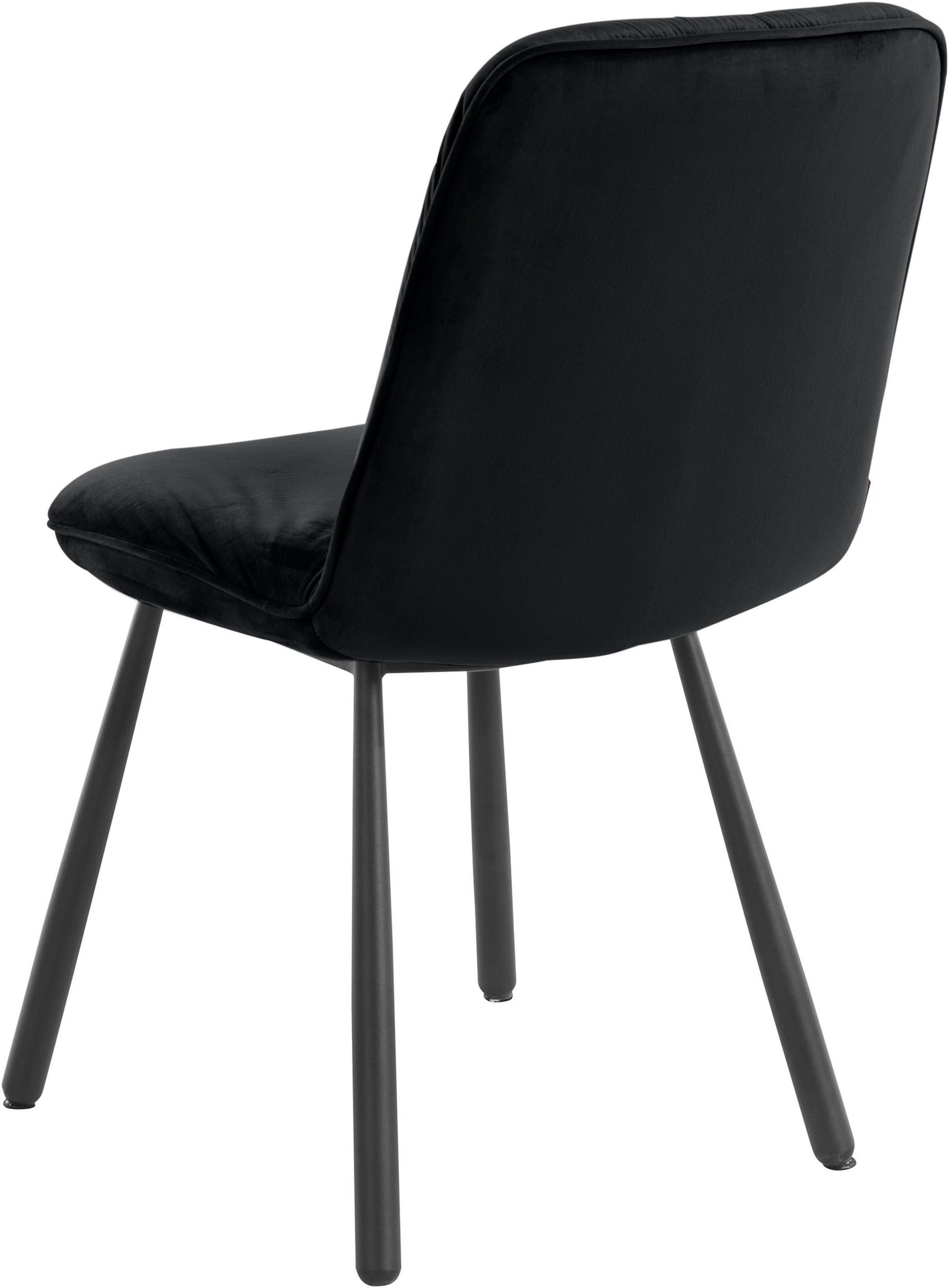 loft24 Esszimmerstuhl Mirinda (Set, 2 Bezug Sitzhöhe Falteneffekt, in mit cm schwarz 48 Samtoptik St), Metallgestell