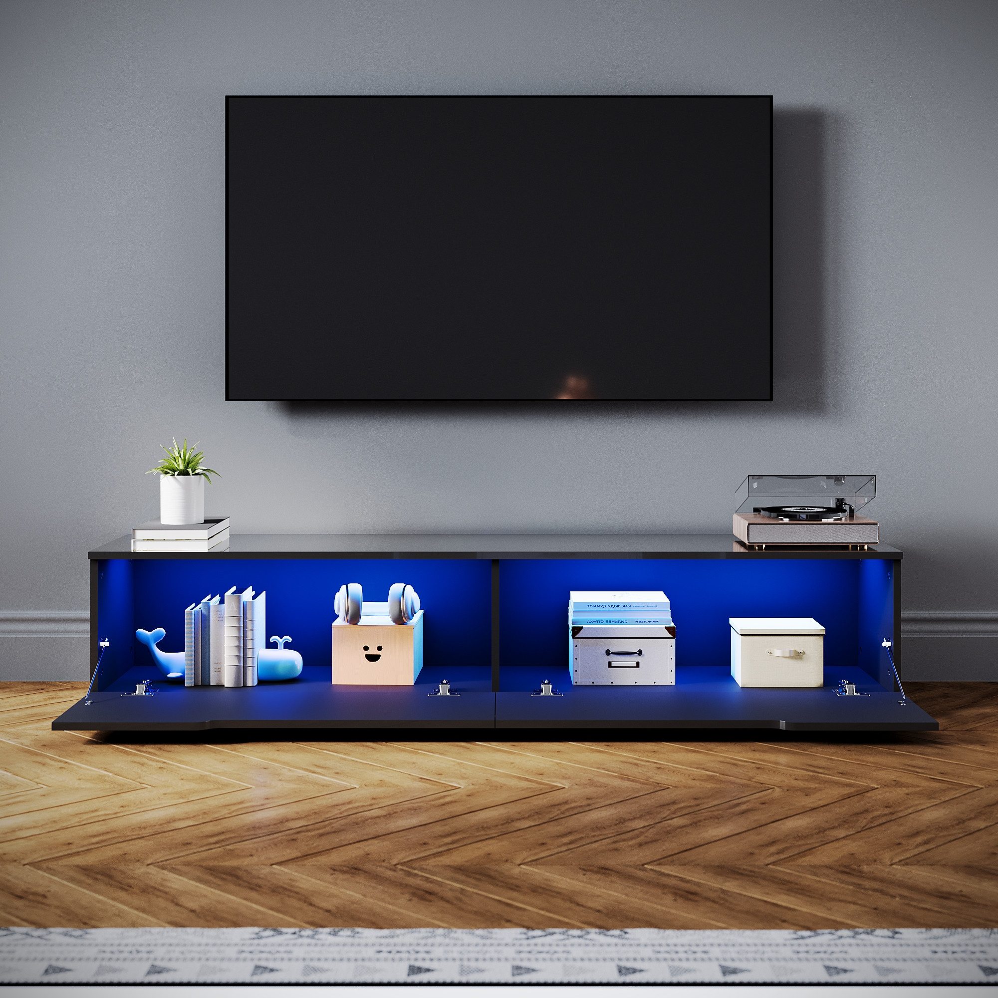 SONNI Lowboard Lowboard 160 cm Breite, Modern in Weiß & Schwarz, LED-Lichte günstig online kaufen