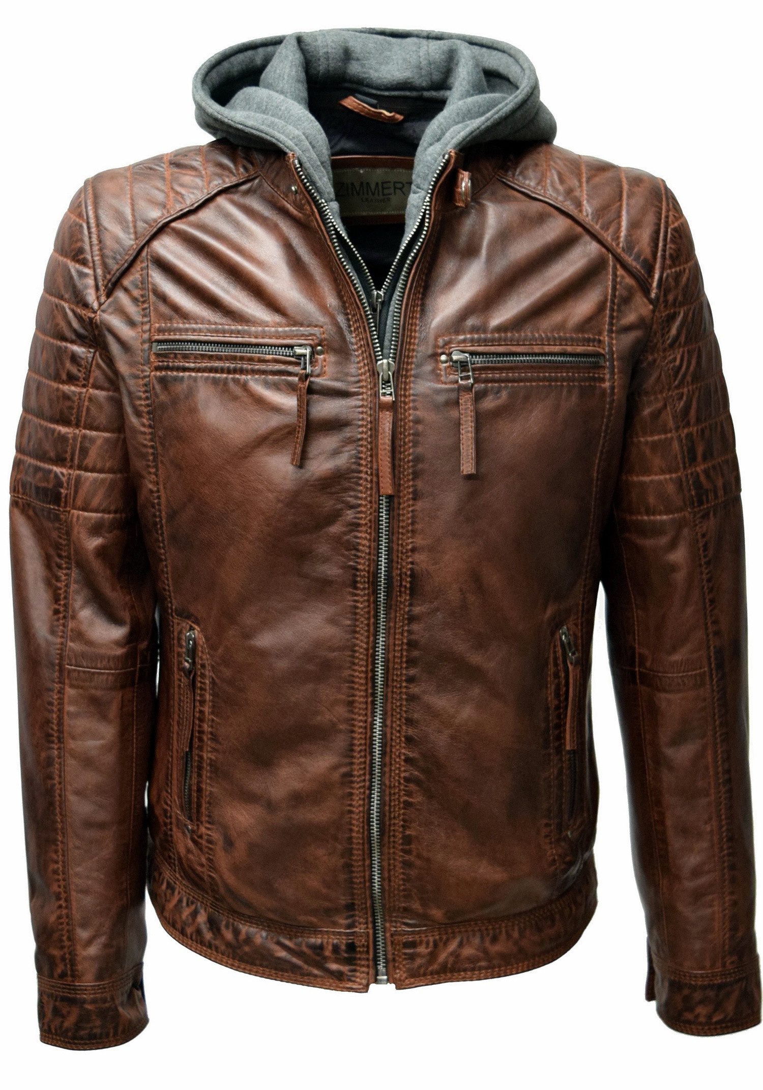 Zimmert Leather Lederjacke Carlo mit abnehmbarer Kapuze, Cognac, Schwarz, D günstig online kaufen