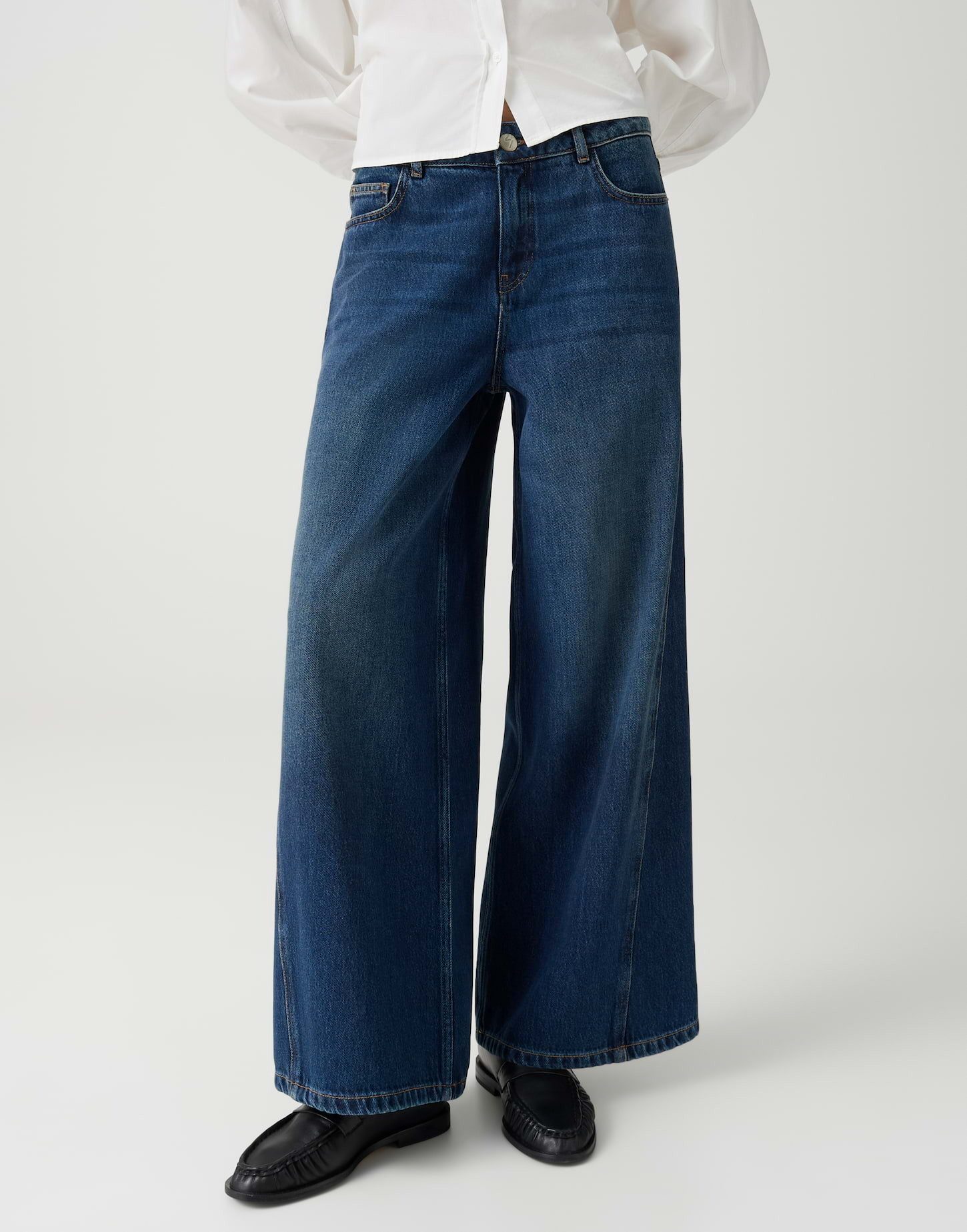 OPUS Weite Jeans MEDDY LOOSY Wide Leg Jeans Low Rise Keileinsatz in der Seite