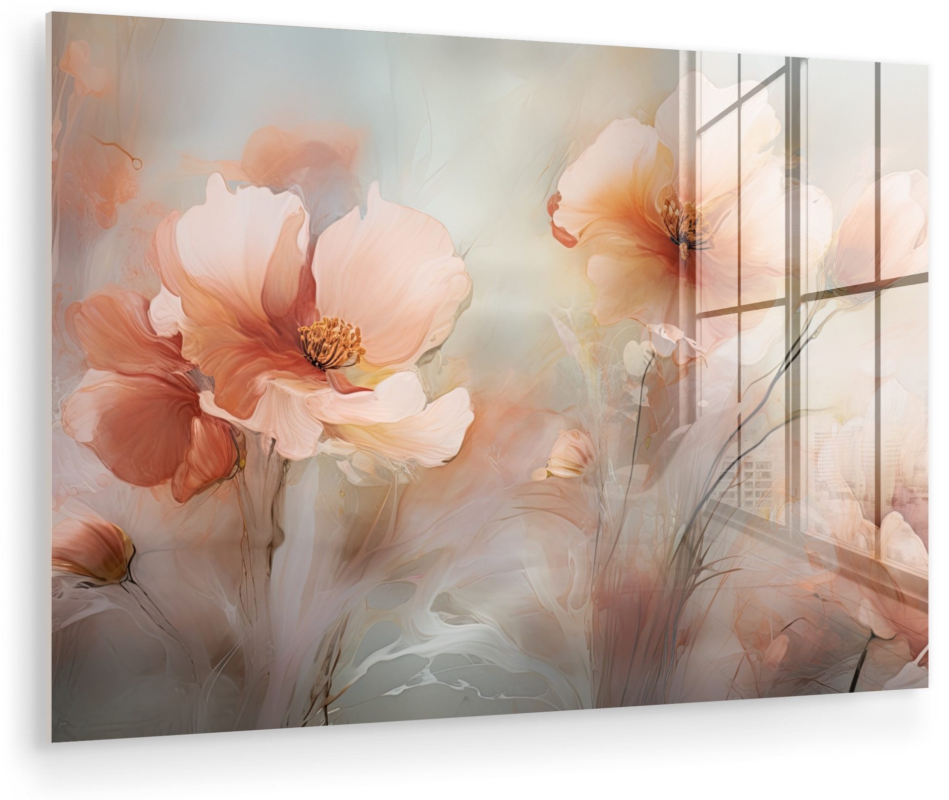 MuchoWow Acrylglasbild Blumen - Pastell - Kunst - Mohnblumen - Aquarell, Inkl. Aufhängung, Glasbilder Wohnzimmer, Schlafzimmer, Flur & Esszimmer, 30x20 cm