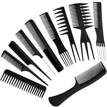 soulima Haarkamm Frisierkämme 10er Set, (Kamm-Set Friseur, 10 tlg., Transparente Tasche Professionell), Zubehör Schwarz