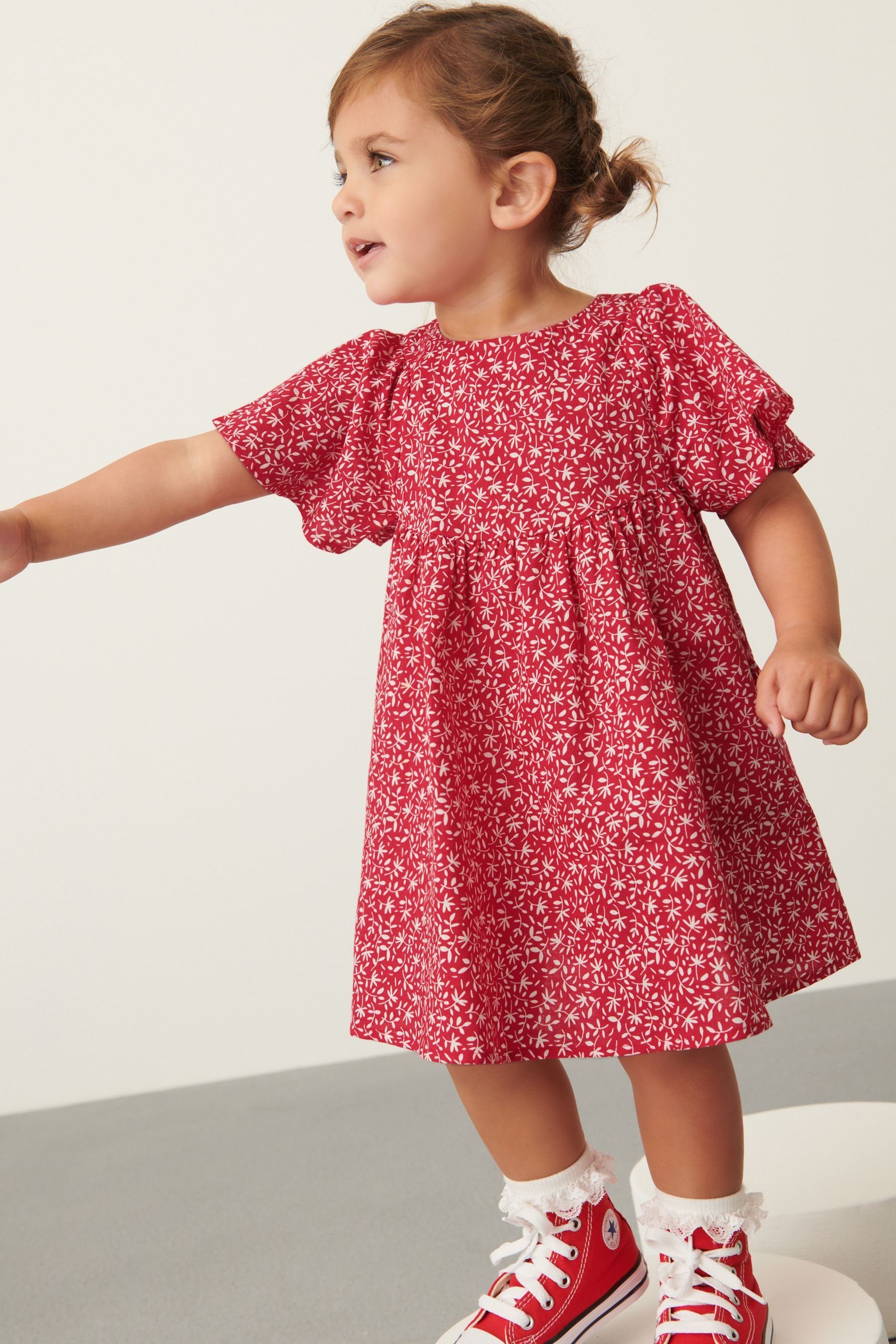 Ditsy Baumwollkleid Flügelärmeln Sommerkleid (1-tlg) Red mit Next