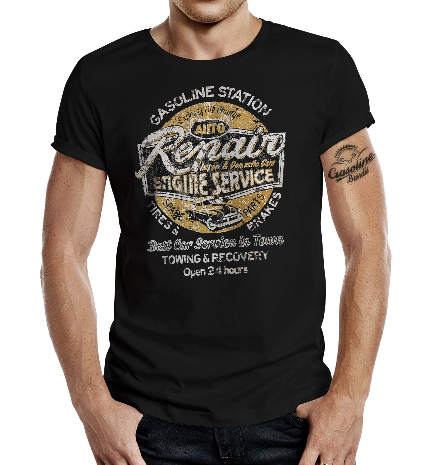 GASOLINE BANDIT® T-Shirt im Biker Racer Design: Auto Repair Station