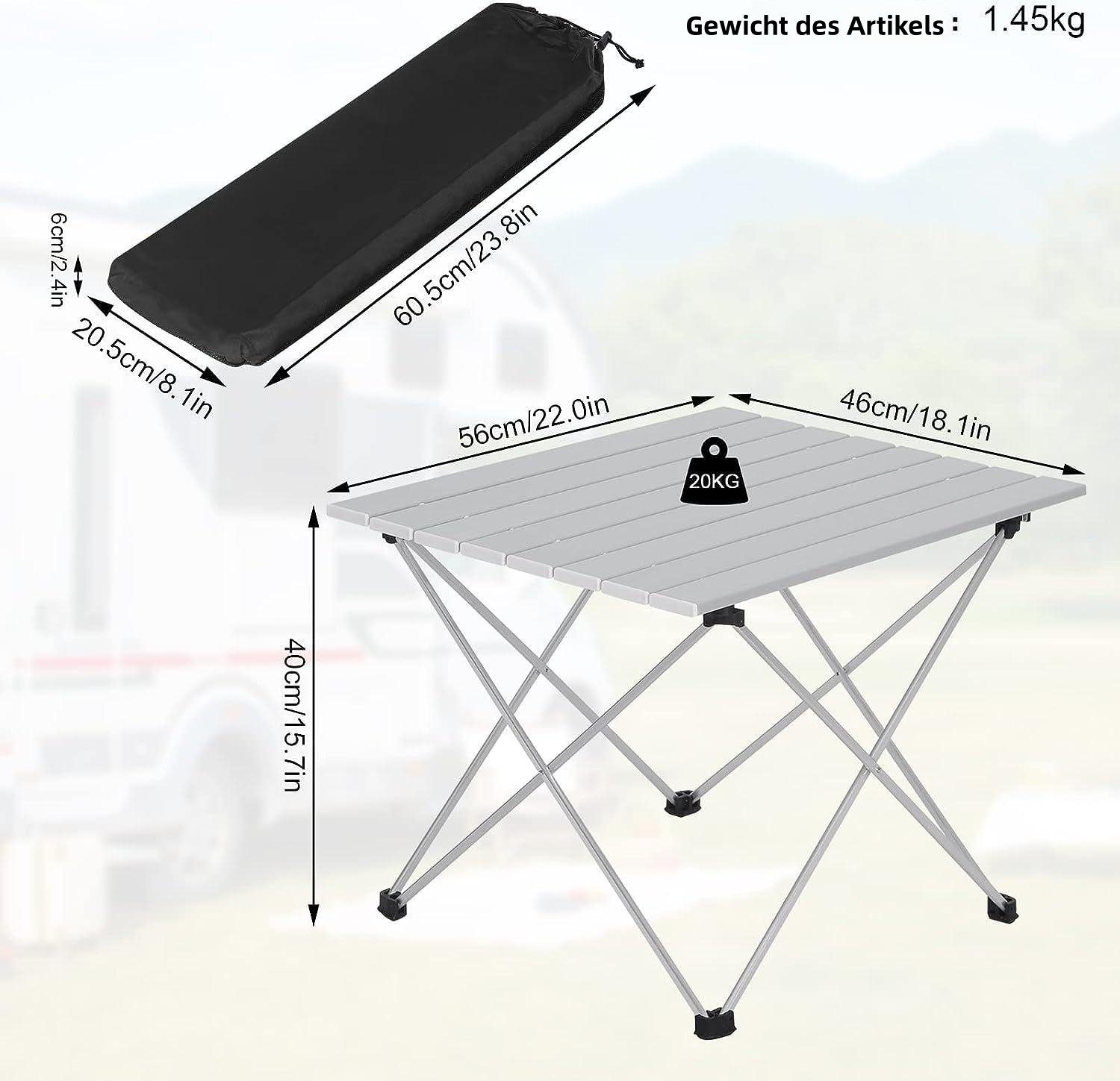 Woltu Campingtisch, Alu Campingtisch mit Tragetasche 56x46 cm