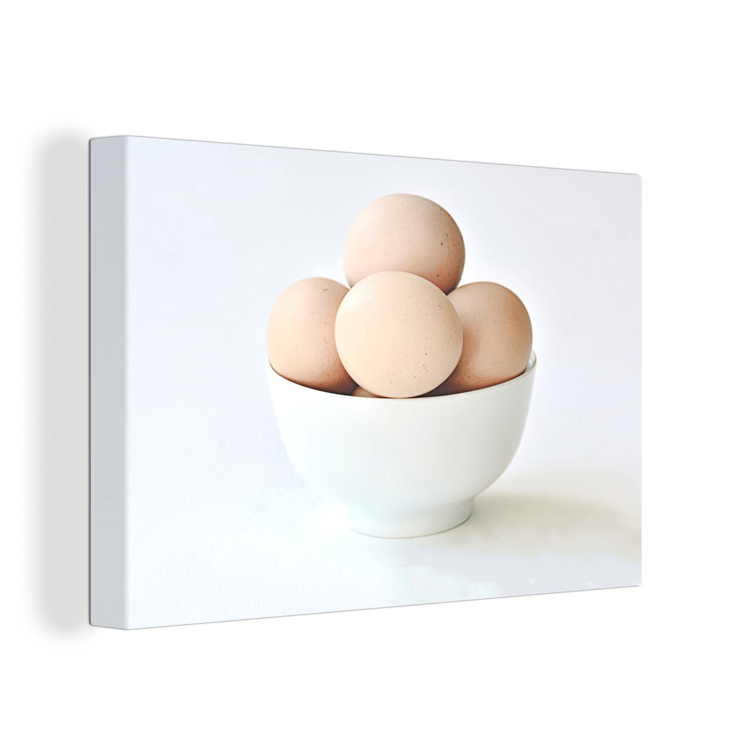 (1 Leinwandbild Eier Leinwandbilder, in 30x20 einer cm OneMillionCanvasses® St), Wandbild Wanddeko, Aufhängefertig, Schüssel,