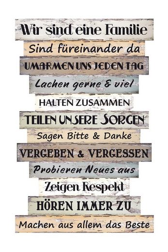 BigDean Wandbild »Holzschild groß Familienregeln mit Sprüchen Wand Deko