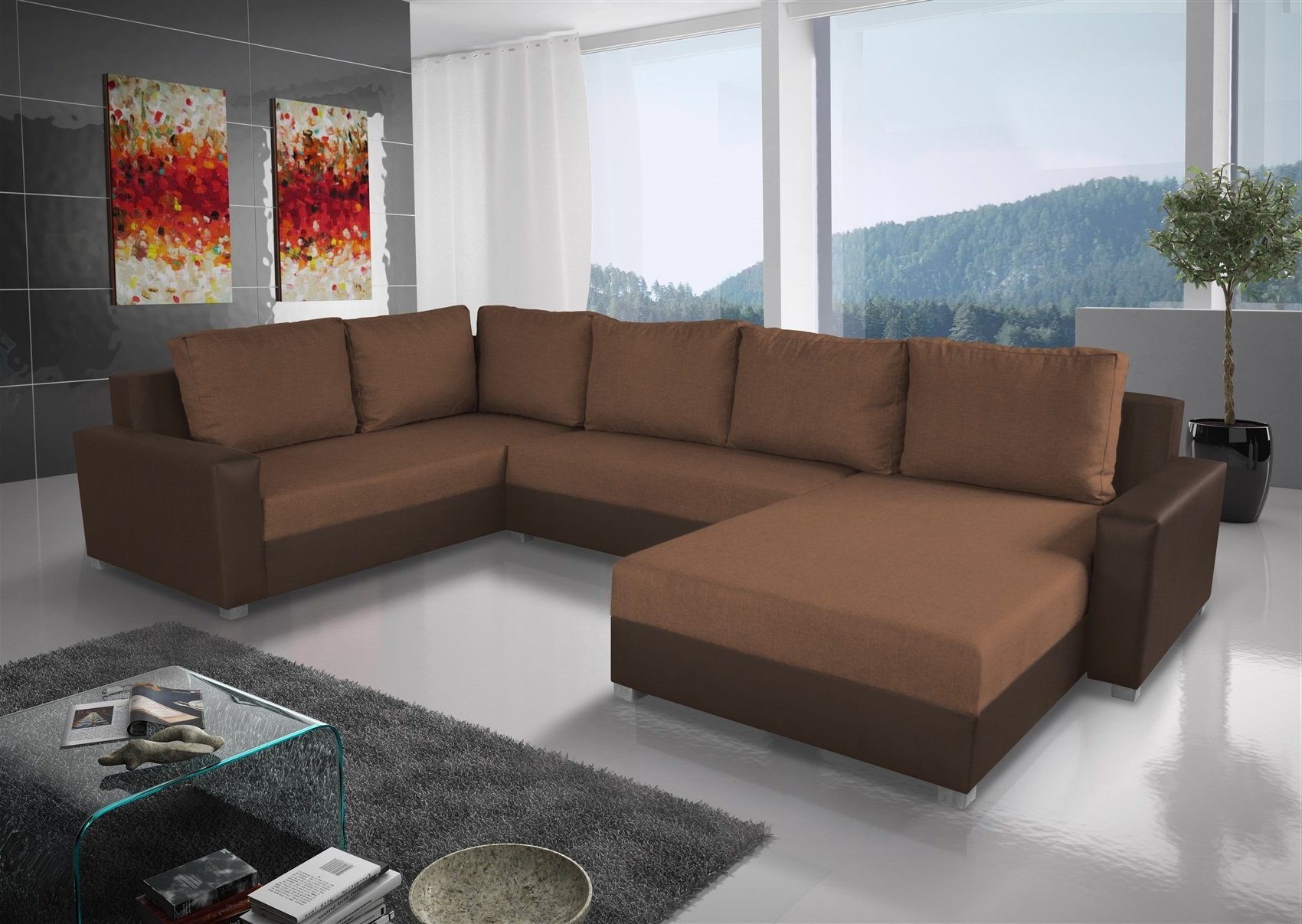 Fun Möbel Wohnlandschaft Couchgarnitur GRADO mit Schlaffunktion Ottomane Links oder Rechts, inkl. 6 Rückenkissen mit Reißverschluss, Inkl. Bettkasten