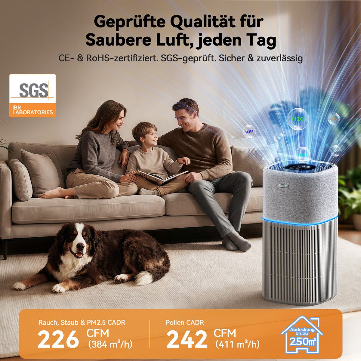 AmiCura Luftreiniger 2026 Luftreiniger 99/18 dB Staub Tierhaare Intelligenten Luftreinigers, für 200 m² Räume, HEPA Luftreiniger für Allergiker – gegen Rauch un – Bild 4 von 5