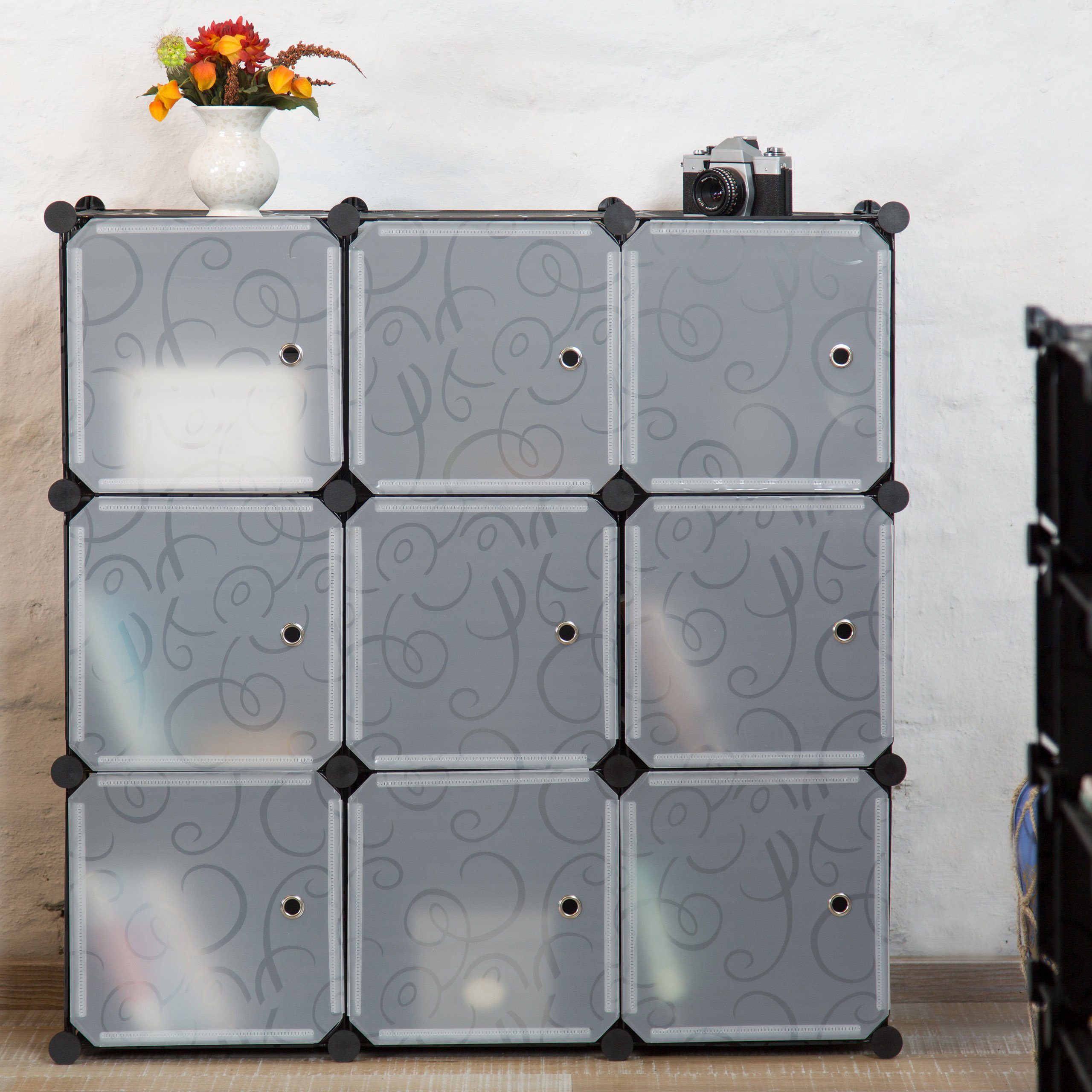 relaxdays Steckregal Regalsystem mit Türen, schwarz günstig online kaufen