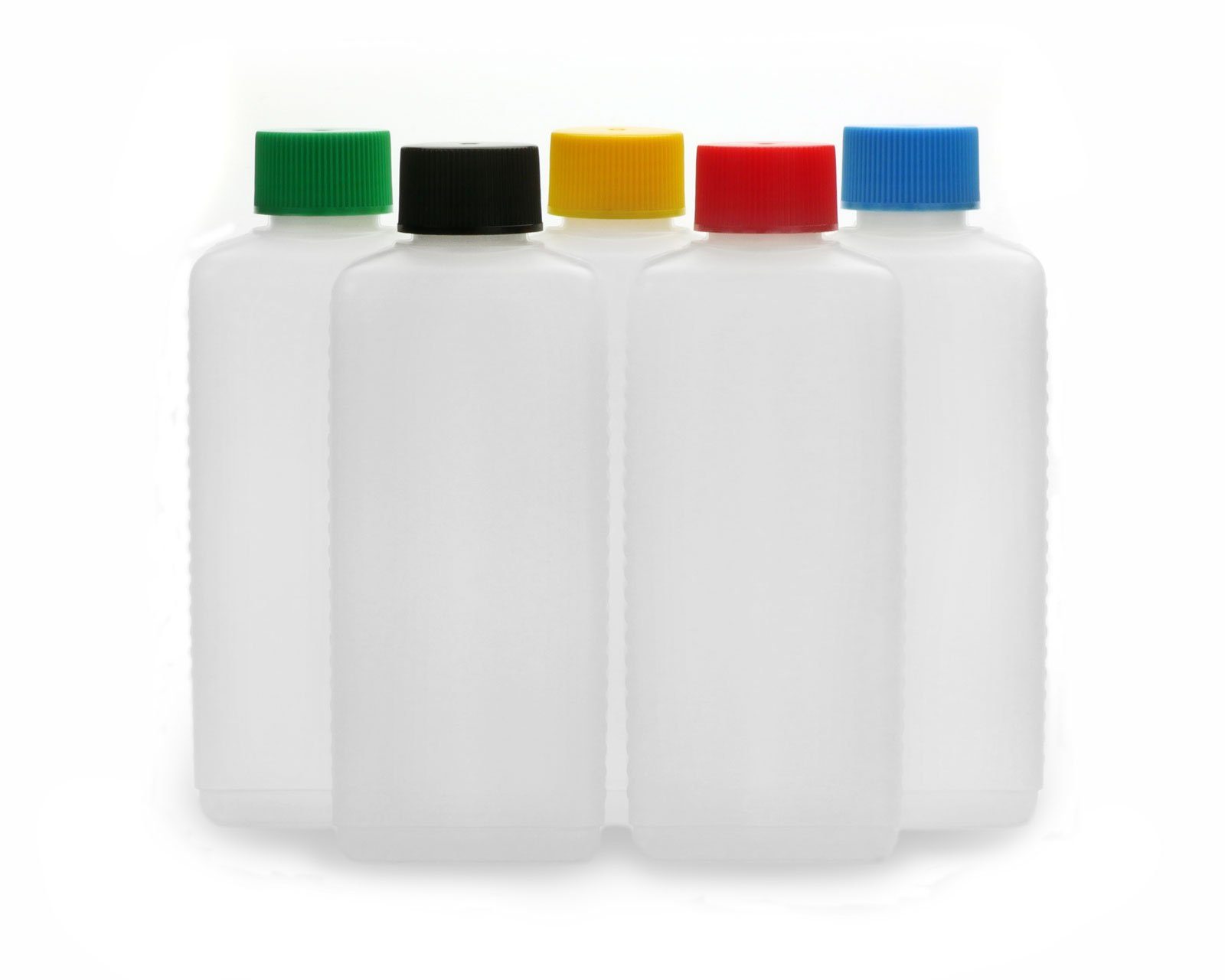 OCTOPUS Kanister 5 Plastikflaschen 250 ml eckig aus HDPE, natur, G25, Deckel je 1x (5 St)
