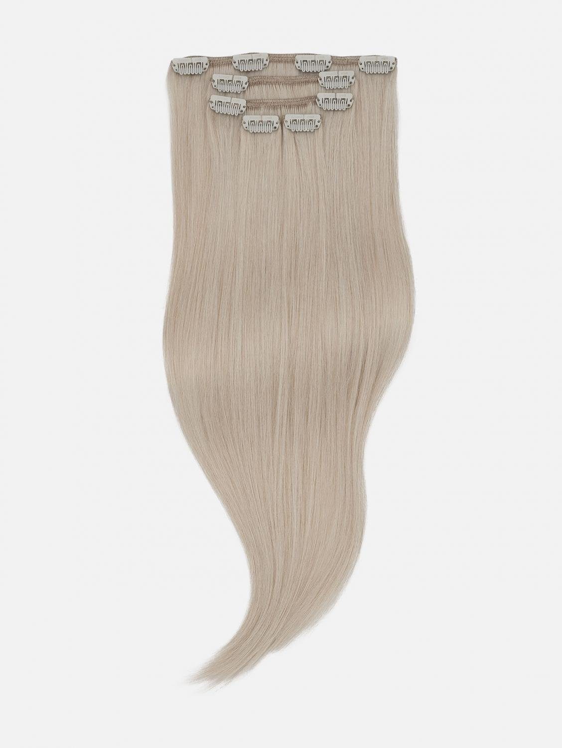 NATURAL 40cm, 5-teilig EH Extensions - Haarverlängerung Seidenglatt - #25S Clip-In (Noble Echthaar Silver) Echthaar Echthaar-Extension 50cm,