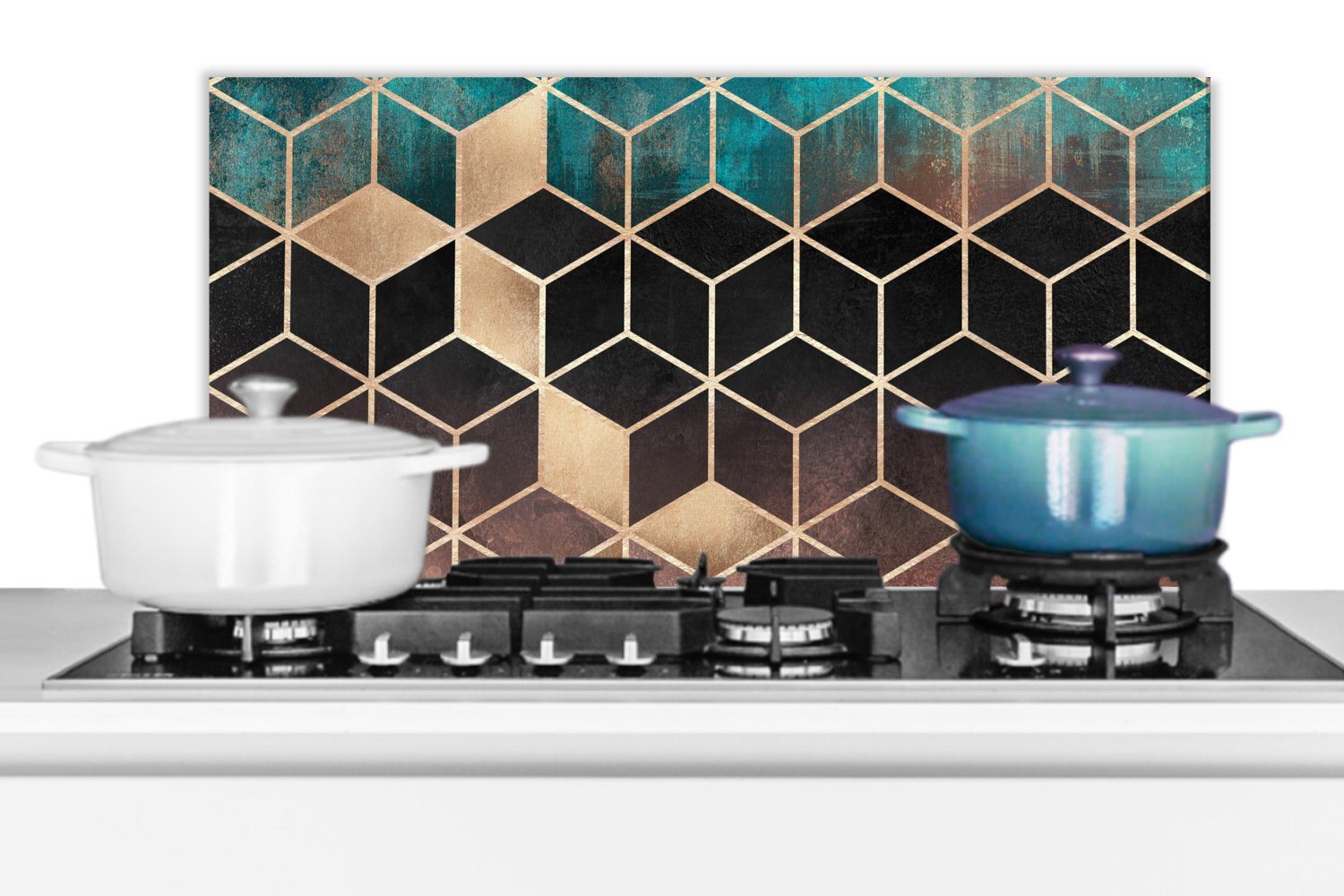 MuchoWow Küchenrückwand Abstrakt - Würfel Küchen und für Fett - 60x30 Luxus, cm, (1-tlg), - Wandschutz, Schmutzflecken Muster - gegen Gold