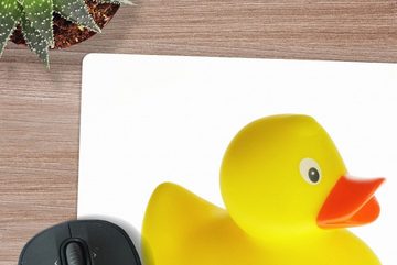 MuchoWow Gaming Mauspad Bade-Ente auf weißem Hintergrund (1-St), Mousepad mit Rutschfester Unterseite, Gaming, 40x40 cm, XXL, Großes