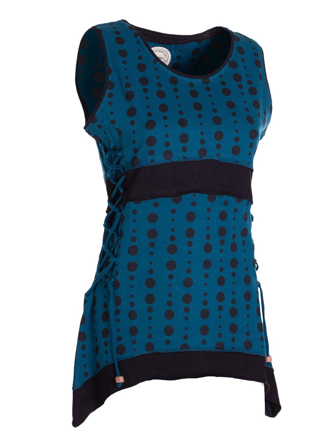 Vishes Shirttop Damen Sommer-Top Zipfel-Top Punkte T-Shirt mit Bändern zum Schnüren Hippie, Goa, Guru Style