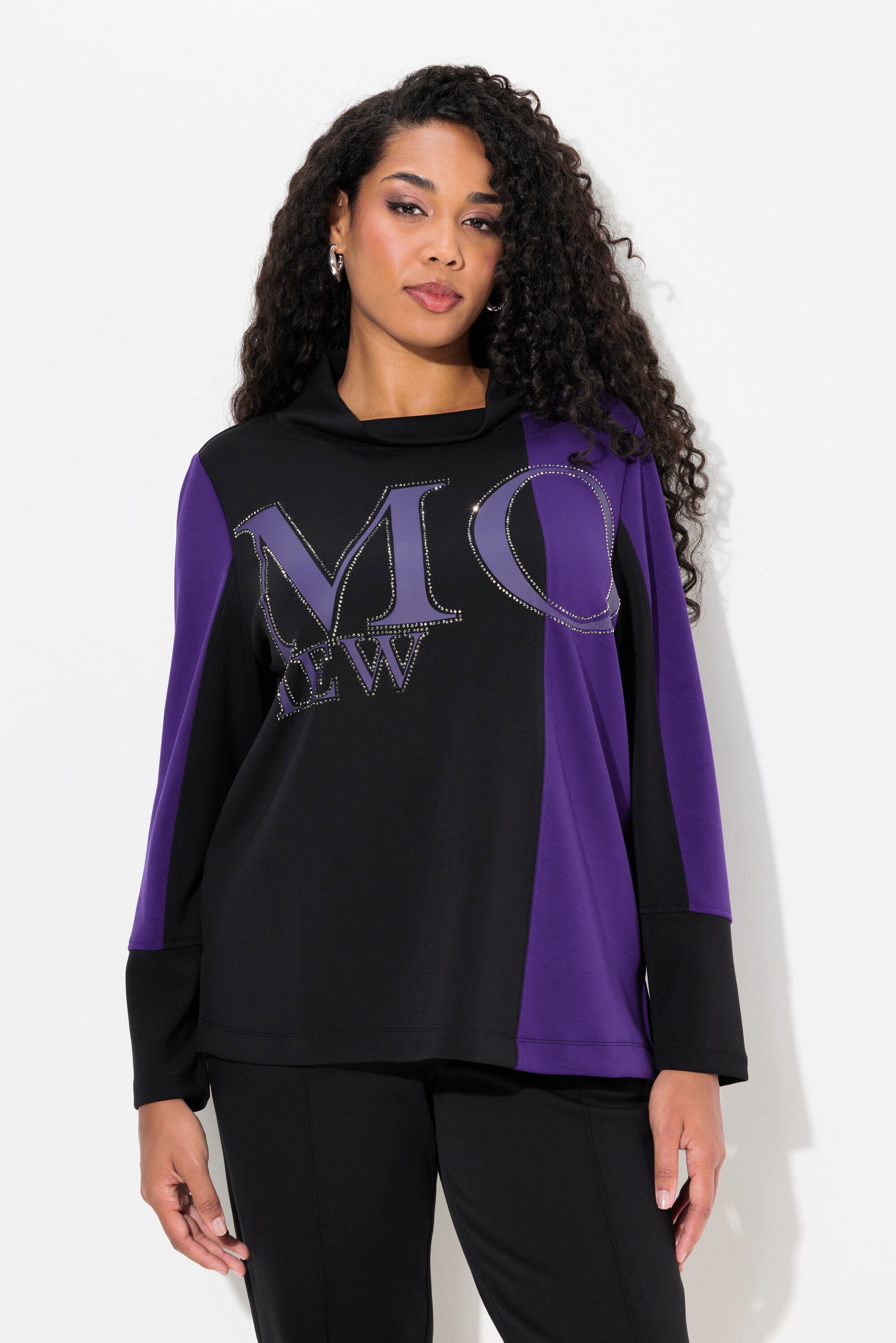 Ulla Popken Sweatshirt Sweatshirt Zierstein-Schriftzug Stehkragen günstig online kaufen