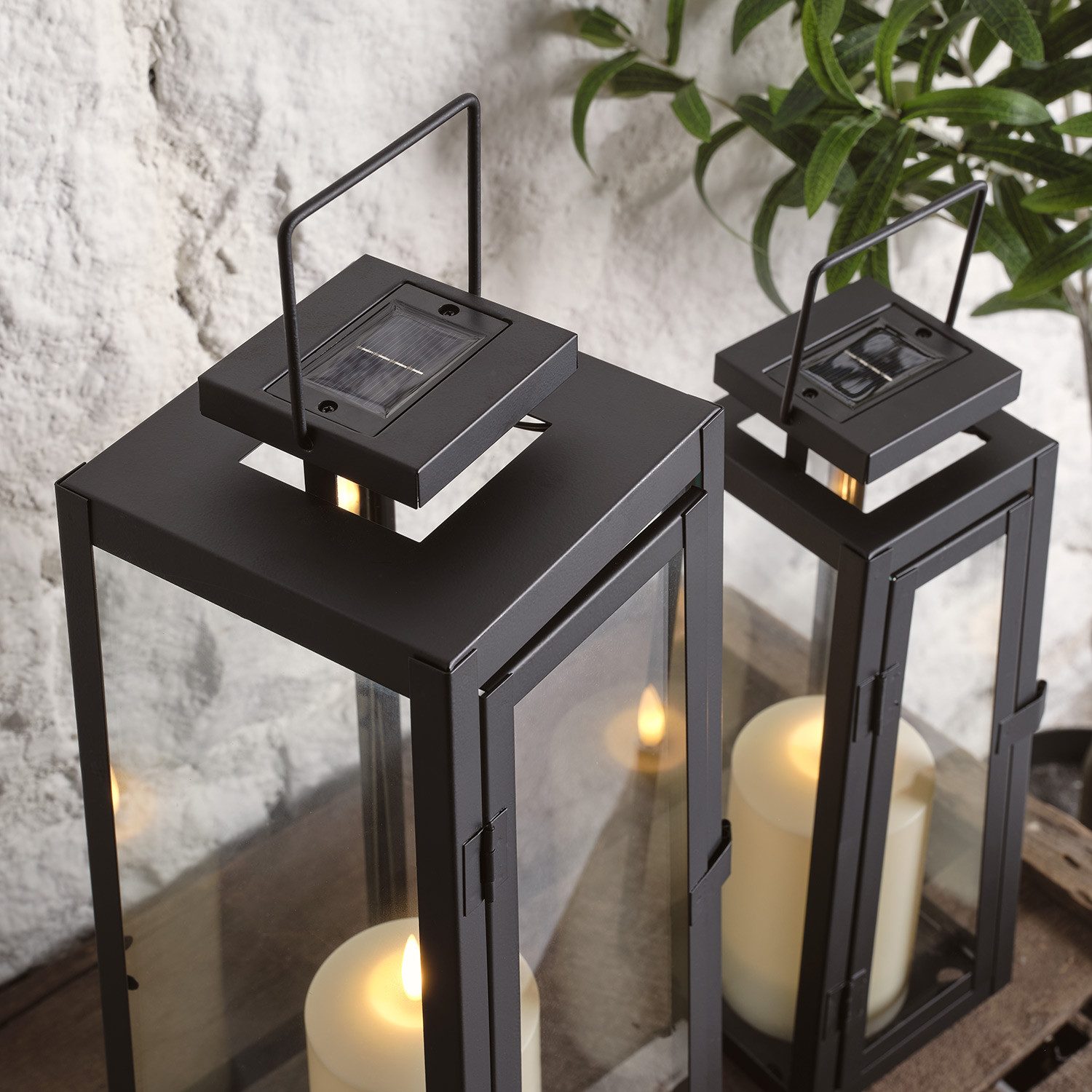 Lights4fun LED Laterne Porto Solar Laternen Duo mit TruGlow® Kerzen, LED fest integriert