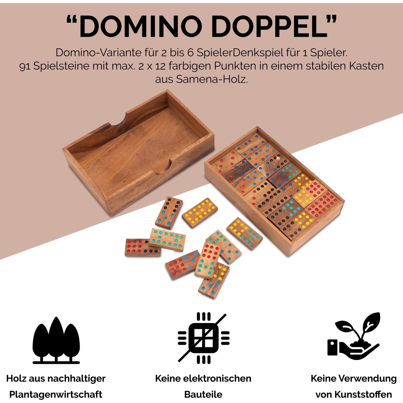 LOGOPLAY Spiel Domino Doppel 12, Gesellschaftsspiel, Domino Doppel 12 Spiel für 2 6 Personen Gesellschaftsspiel mit 91