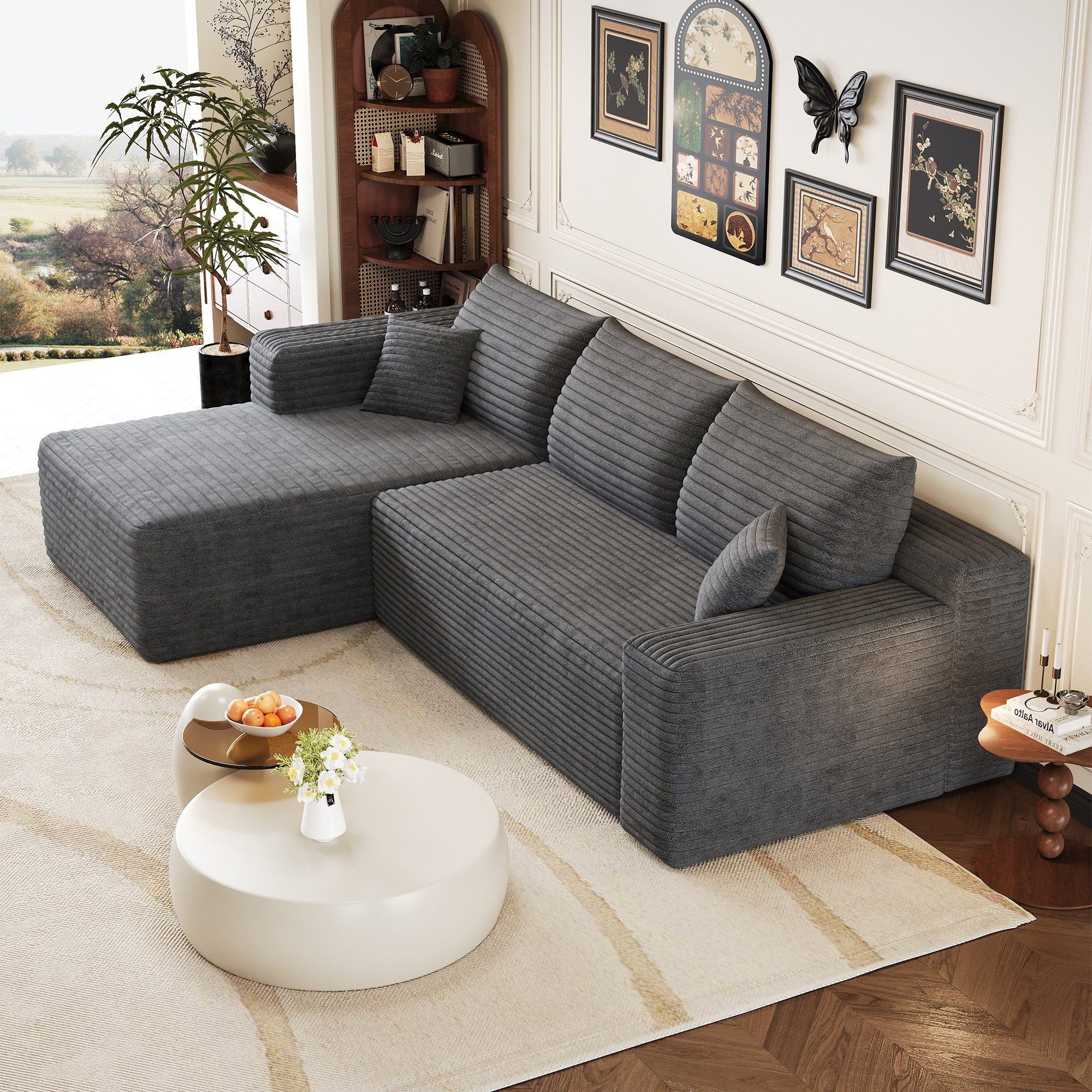LIVIHOME Sofa LIVIHOME SOFA, Packung 1 Teile, Schlafsofa mit Recamiere links oder rechts, Corduroy-Bezug