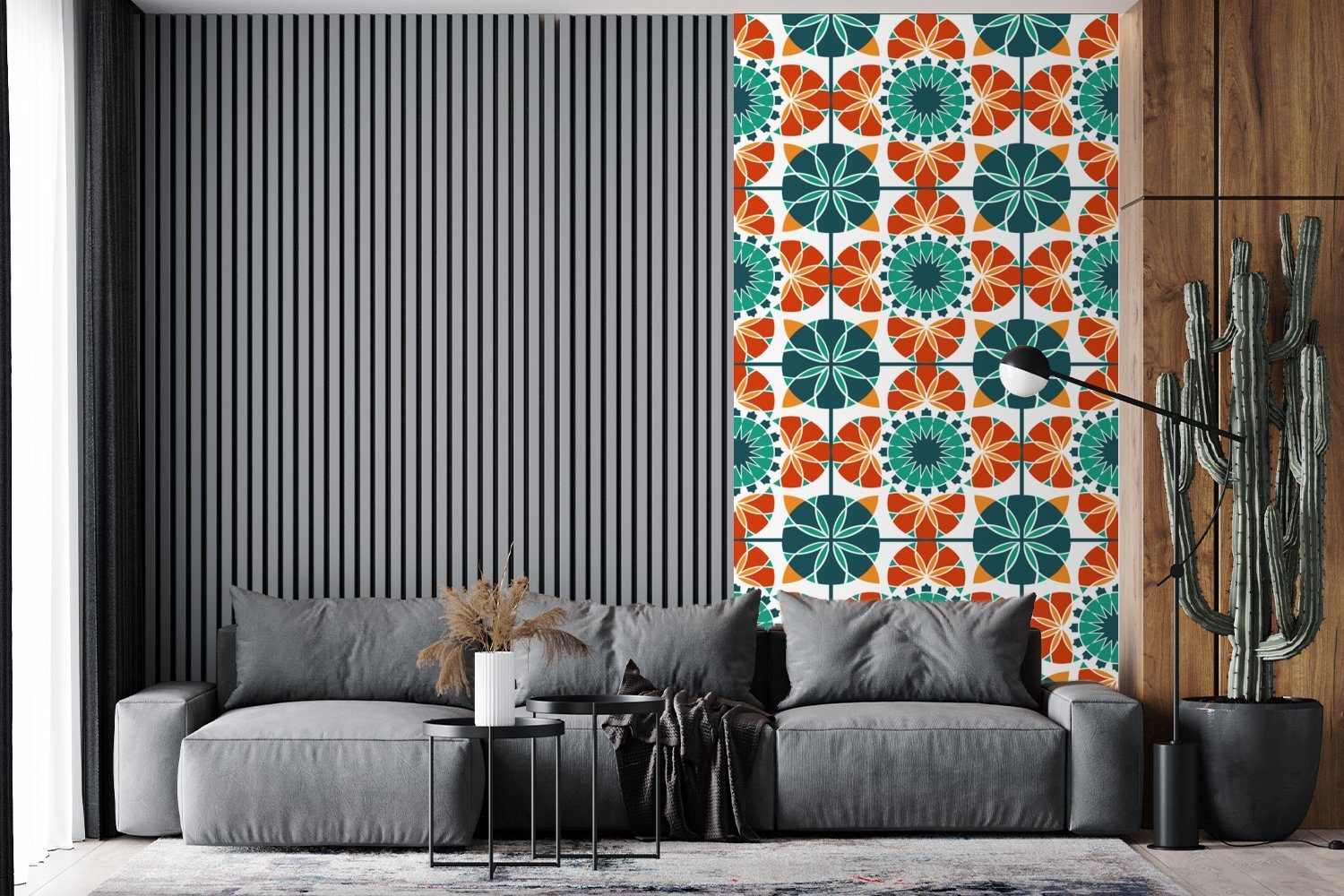 symmetrisches Küche, Fototapete Ein aus (2 MuchoWow St), Matt, Mosaik, marokkanischen bedruckt, Fototapete Vliestapete dem Muster für Wohnzimmer Schlafzimmer