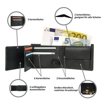 MOKIES Geldbörse Herren Portemonnaie G1608 (querformat), 100% Echt-Leder