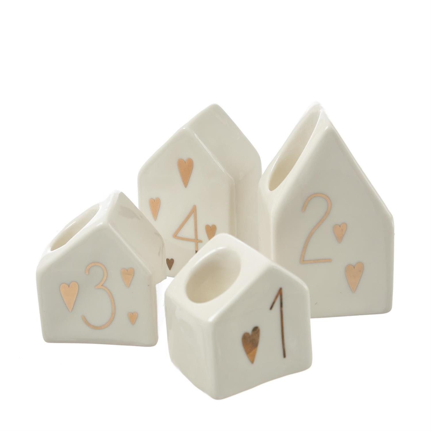 MARELIDA Kerzenhalter Stabkerzenhalter 4 Adventshäuschen Herzen Kerzenständer Adventszahlen