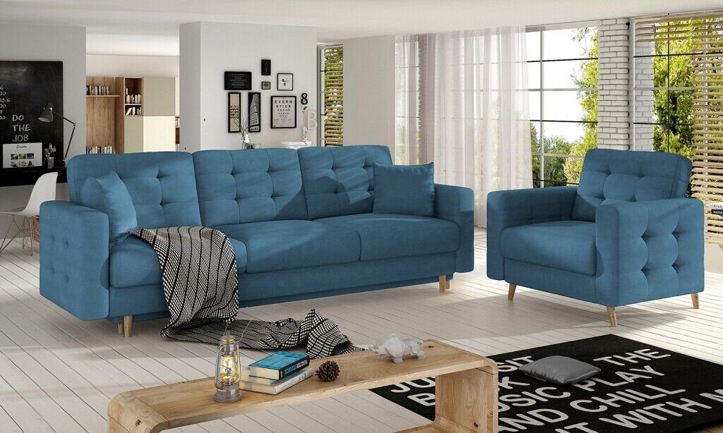 Europe Sofagarnitur, in Polster 3+1 Sitzer Polstermöbel Braune Couch Blau Made JVmoebel Chesterfield Sofa