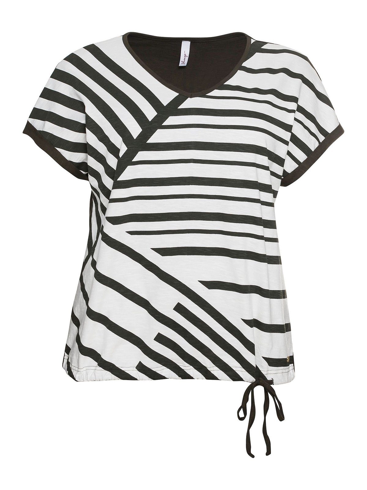 Sheego T-Shirt Große Größen Streifenprint mit und dunkeloliv Tunnelzug vorn
