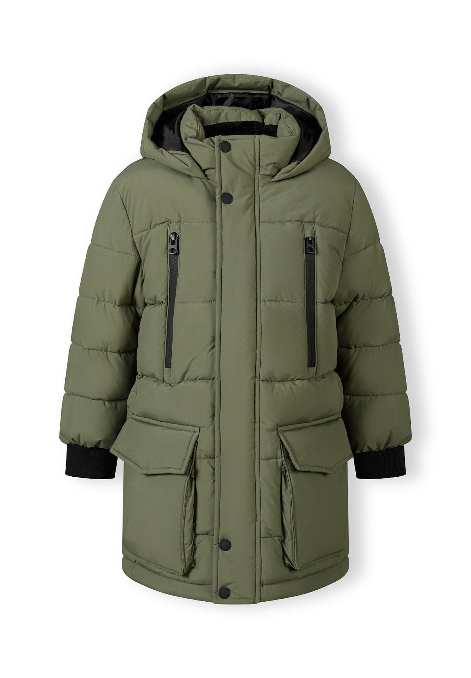 MINOTI Winterjacke Lange Pufferjacke mit Fleece-Futter und bequemen Taschen  (2y-14y) trendiger Aufnäher am Ärmel