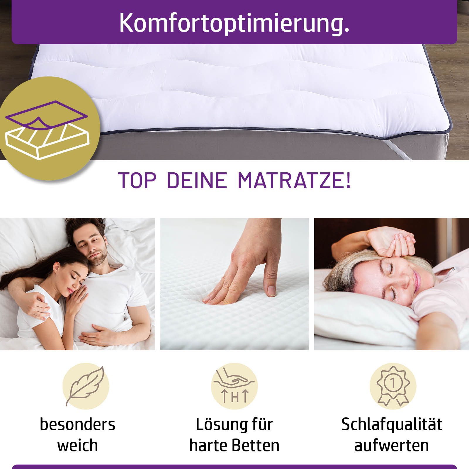 AMBINESS, Topper Matratzentopper Mikrofaser Wolke 80x200cm - 180x200cm, 7 cm hoch, Polyester, Beste Luftzirkulation temperaturregulierend Maschinenwaschbar