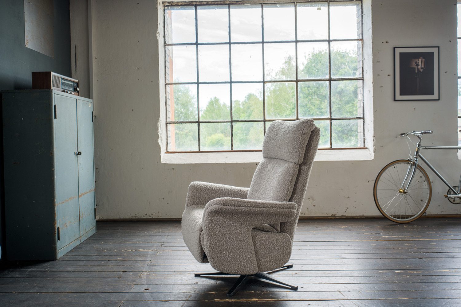 KAWOLA Relaxsessel NAMA Komfort Drehsessel – Bouclé Stoff taupe - Bequem, 3 günstig online kaufen