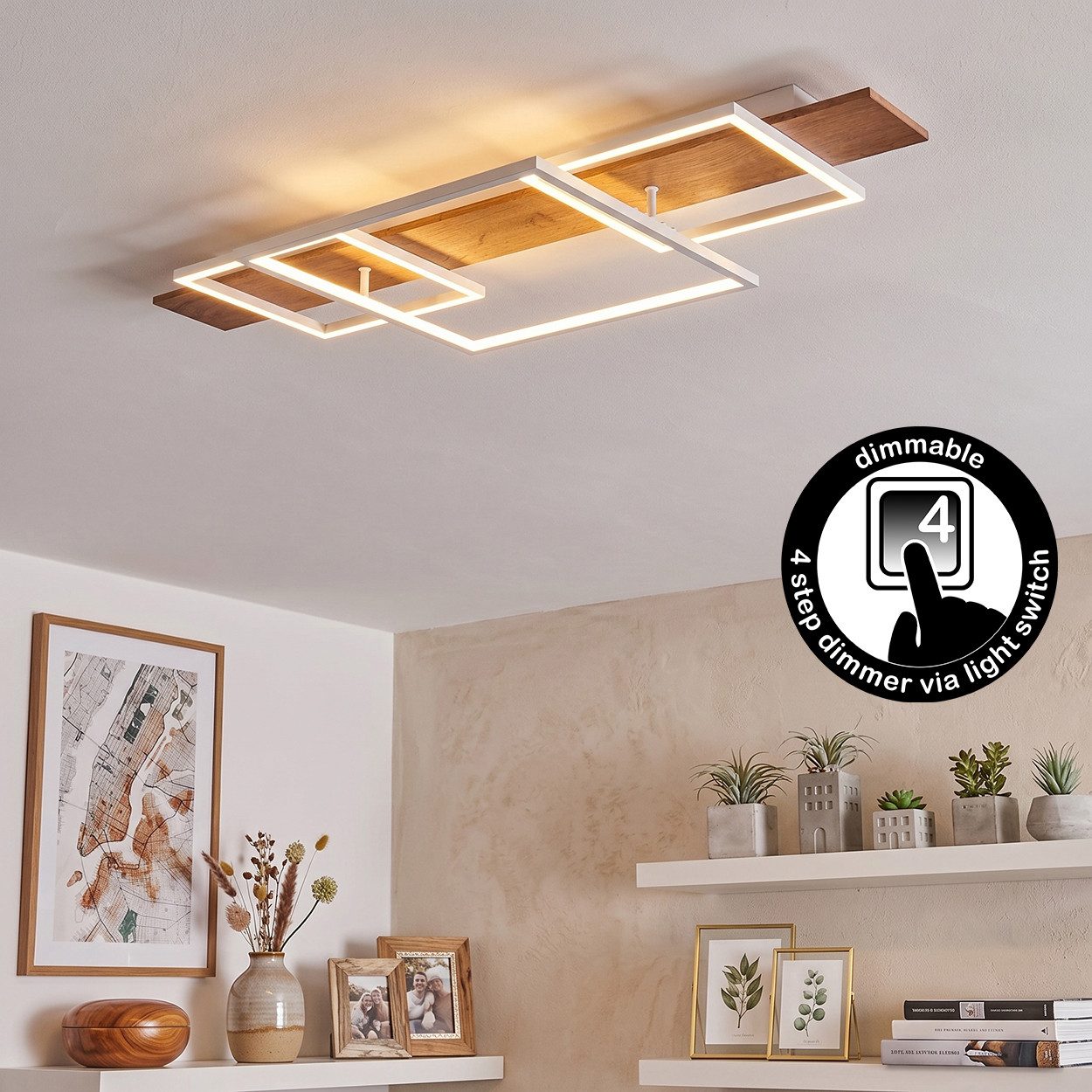 hofstein Deckenleuchte »Palermo« dimmbare Deckenlampe aus Metall/Holz, 3000 Kelvin
