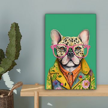 OneMillionCanvasses® Leinwandbild Bulldogge - Brille - Design - Hund - Tiere, (1 St), Leinwandbild fertig bespannt inkl. Zackenaufhänger, Gemälde, 20x30 cm