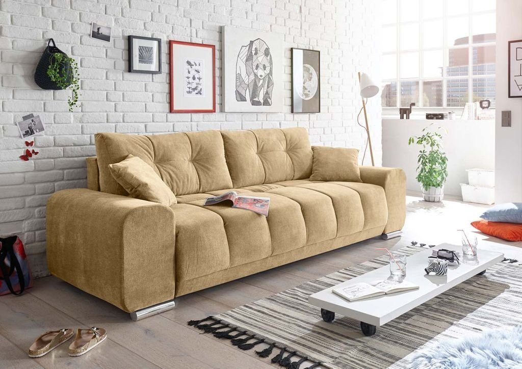 (Beige) Couch ED 260x90 Paco DESIGN Sofa EXCITING Schlafsofa Sand Schlafcouch cm Schlafsofa,