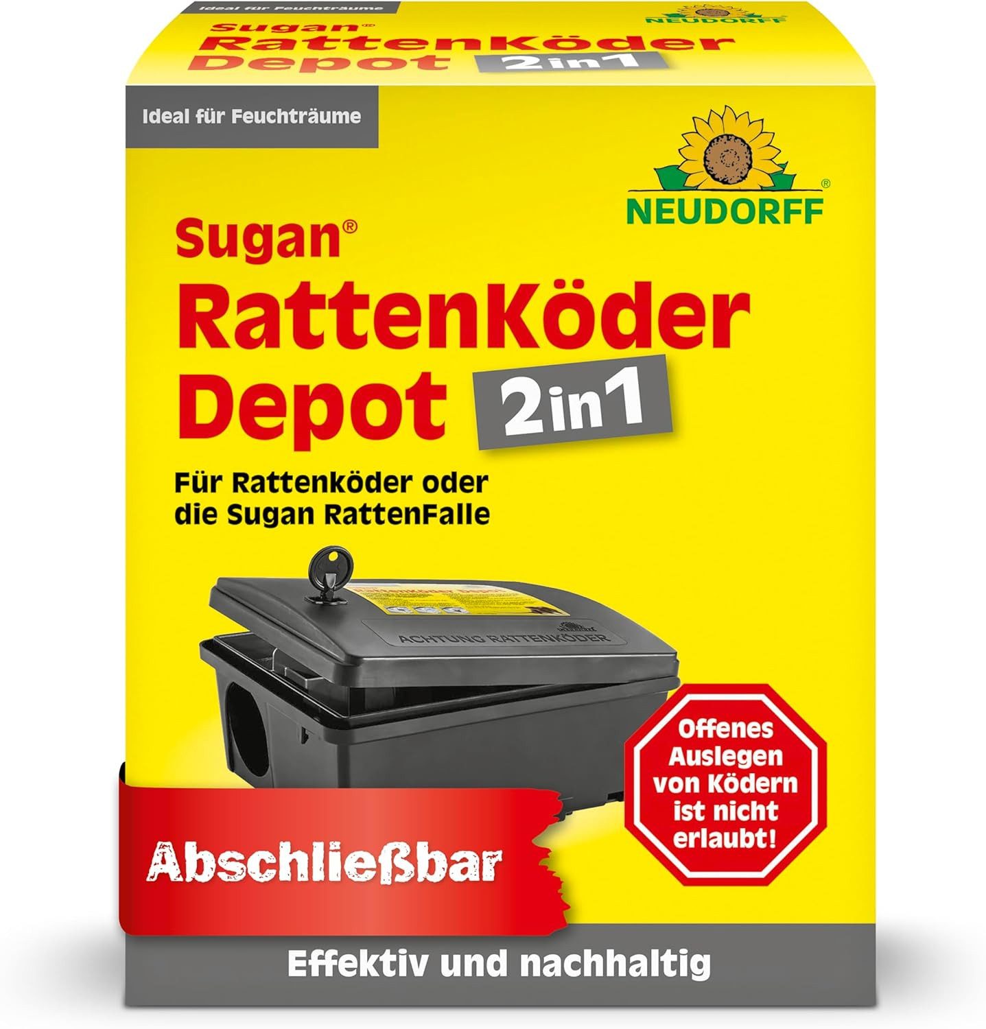 Neudorff Lebendfalle Sugan RattenKöder Depot 2-in-1, Verschließbares 2-in-1 Rattenköderdepot mit Metallstange