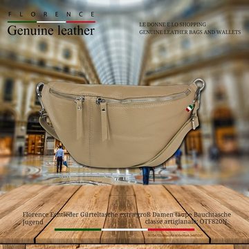 FLORENCE Gürteltasche Florence Echtleder Damen BomBag extra groß (Gürteltasche), Damen Leder Gürteltasche, beige, taupe ca. 37cm x ca. 20cm