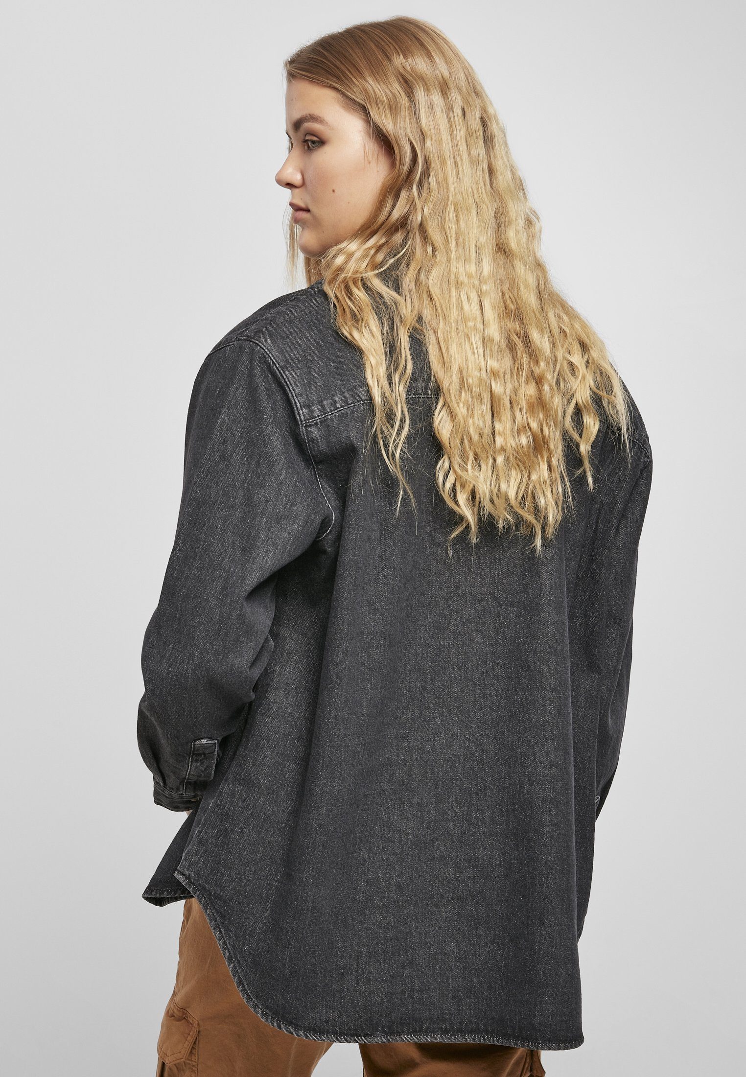 washed Bluse URBAN Ladies CLASSICS black Oversized Damen Denim stone Shirt Klassische