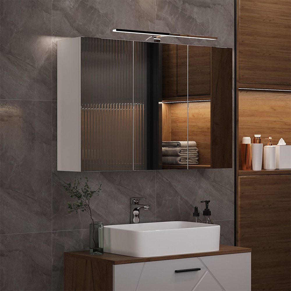 Vicco Badezimmerspiegelschrank Lavio, Weiß, 90 x 60 cm mit LED-Beleuchtung (1-St)