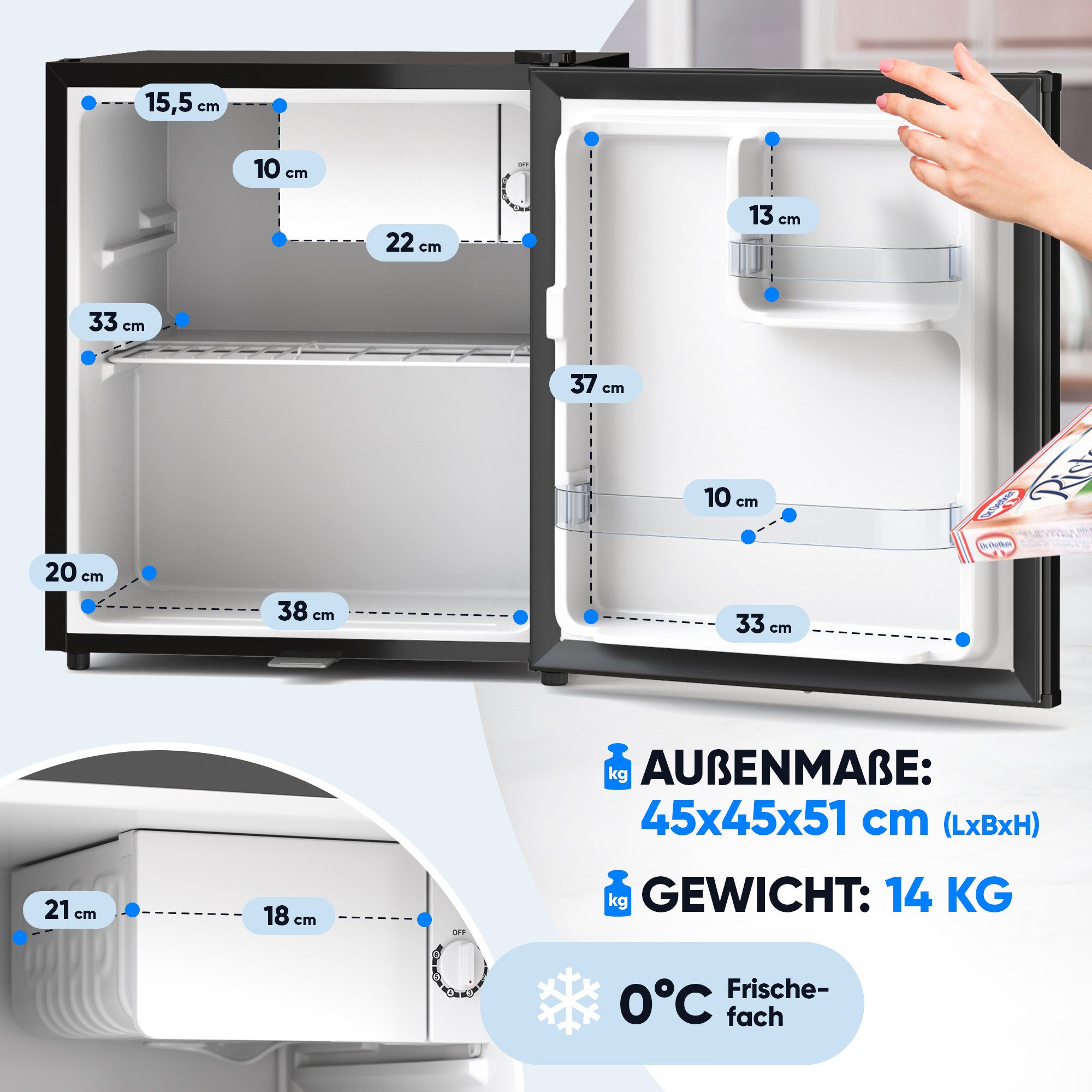 Stillstern Table Top Kühlschrank KB 46.4, 45 cm hoch, 51 cm breit, Minibar, Kühlschrank, Ideal Büro/Hotel/kl. Wohnung – Bild 5 von 5