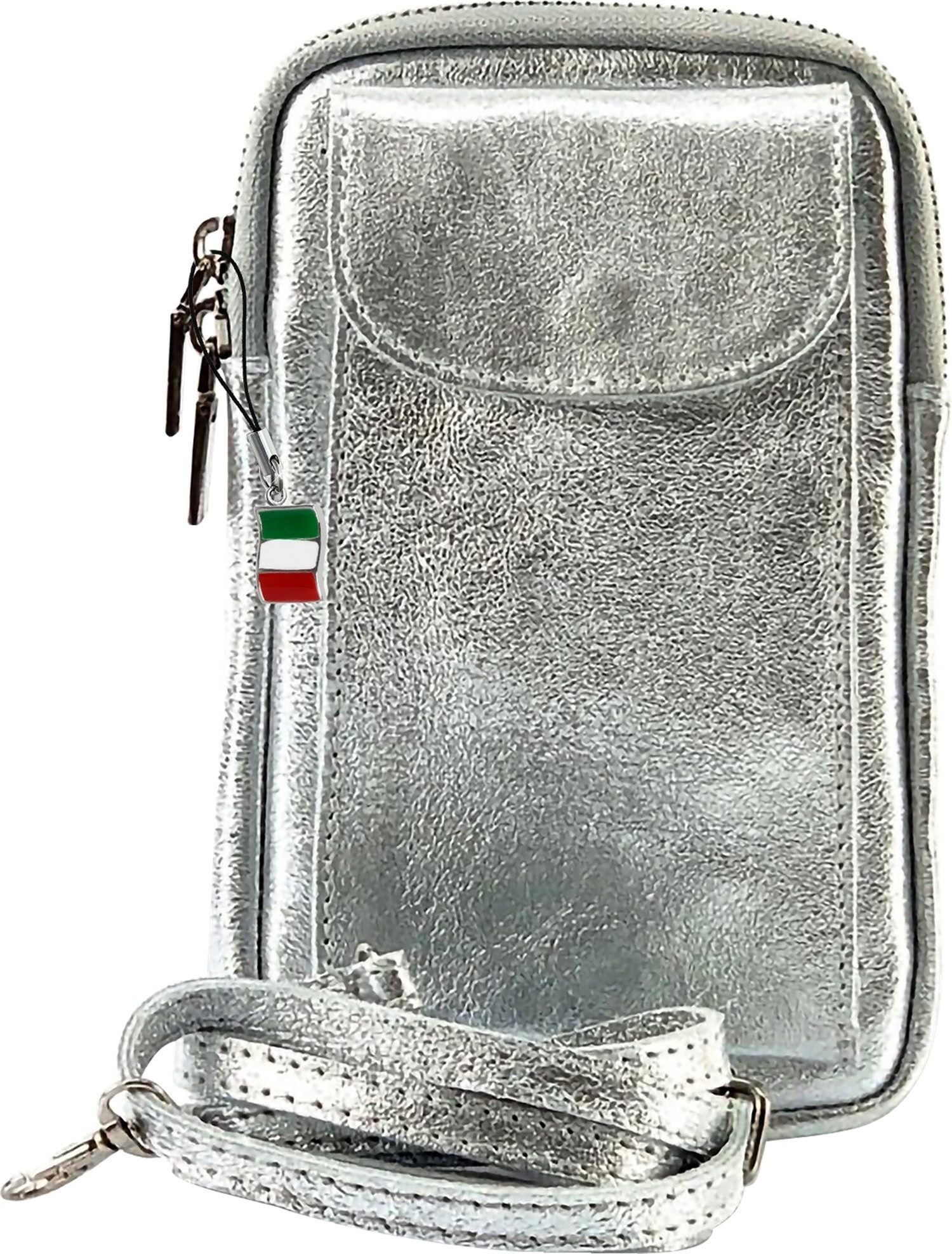 FLORENCE Handtasche Florence Damen Mini-Handtasche echtes (Handtasche), Damen Umhängetasche, Handtasche Leder, silber ca. 12cm x ca. 20cm