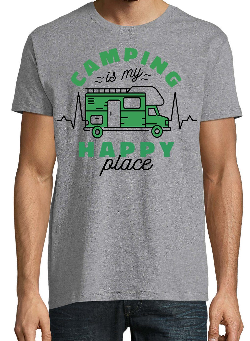 T-Shirt Designz Happy Motiv is Youth Camping Place my mit Grau trendigem
