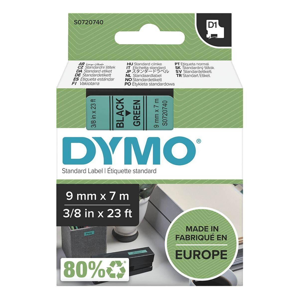 DYMO Beschriftungsband, D1 Schriftband 9 mm x 7 m schwarz/grün
