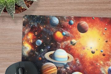 MuchoWow Gaming Mauspad Planeten - Universum - Neon - Weltraum (1-St), Mousepad mit Rutschfester Unterseite, Gaming, 40x40 cm, XXL, Großes
