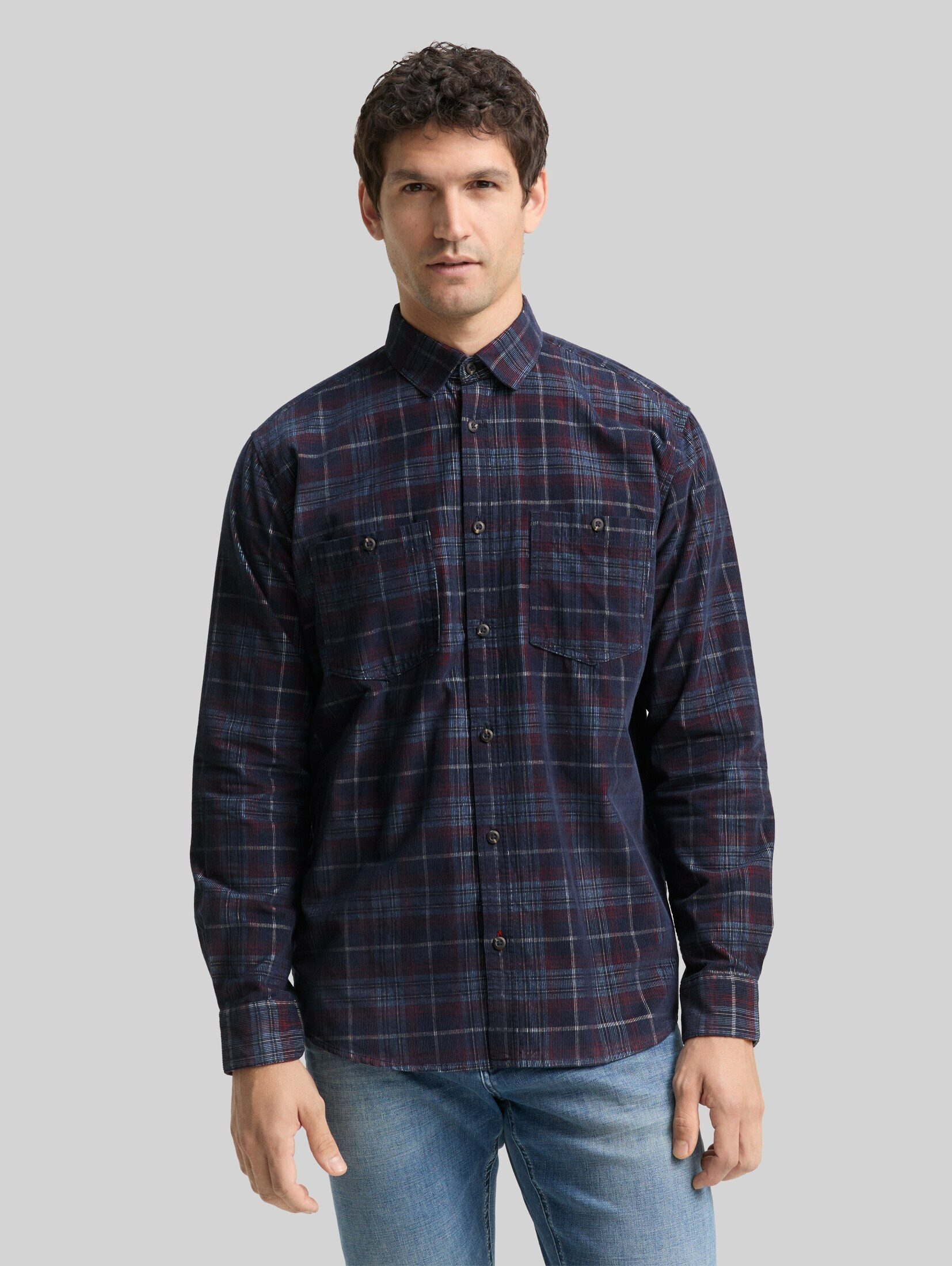 TOM TAILOR Langarmhemd Blusen & Shirts Regular Fit Cordhemd mit Karomuster