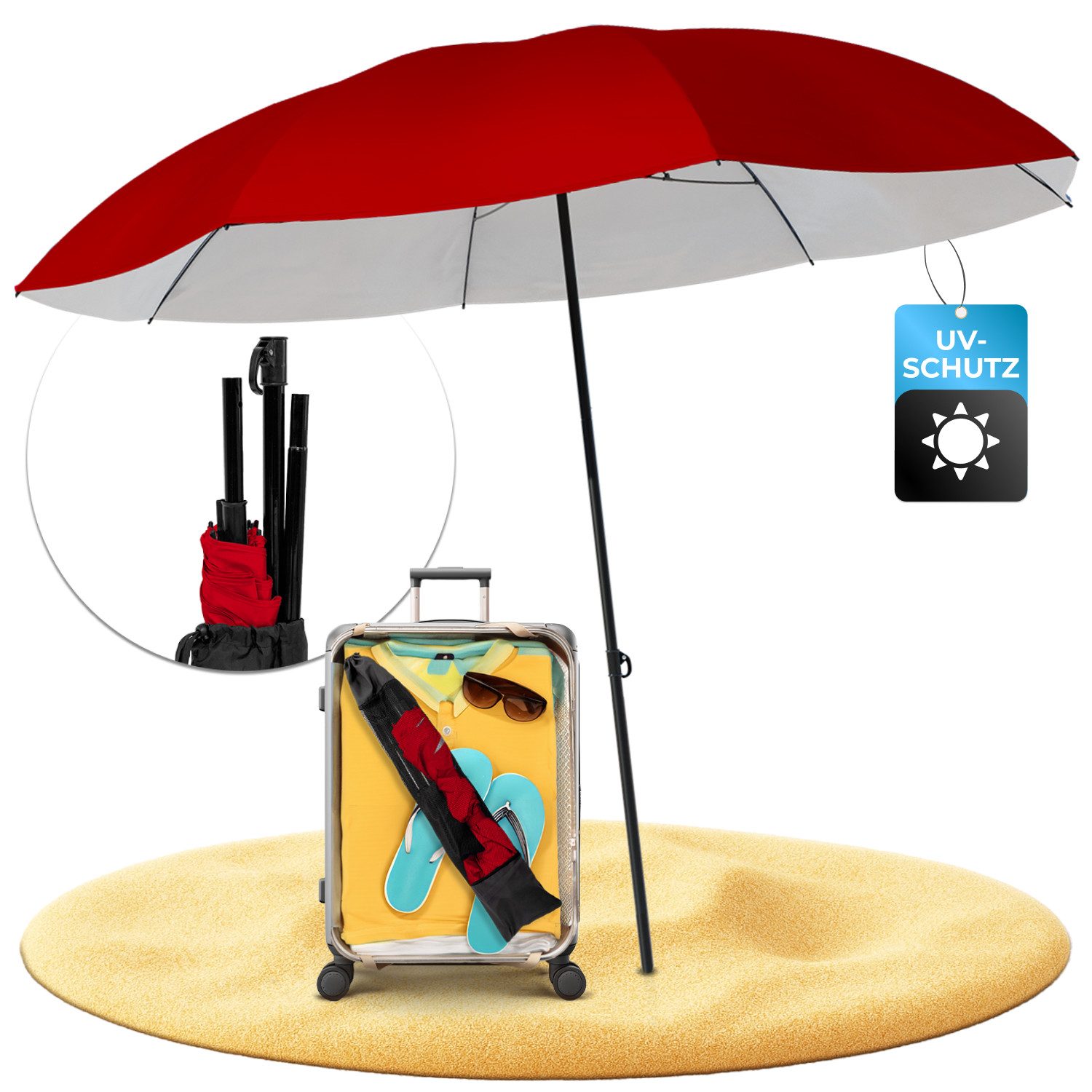 Styngard Sonnenschirm Reise Sonnenschirm Nizza, LxB: 180,00x155,00 cm, mit UV Schutz 50+ - Strandschirm Sonnenschirm Strand mit Abspannleinen