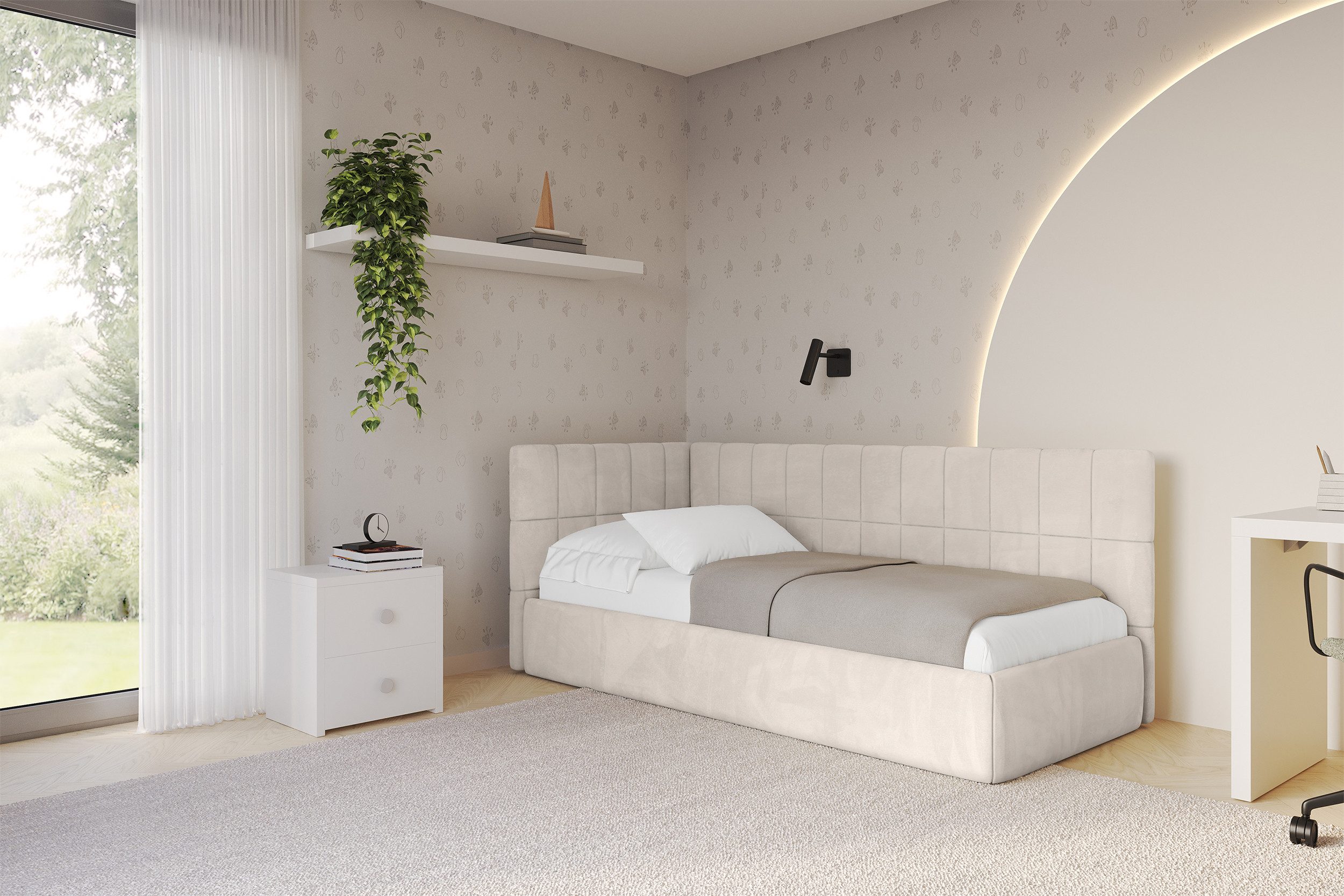 ALTDECOR Jugendbett TULY (Jugendbett mit Bettkasten und Lattenrost, Polsterbett mit Matratze), Einzelbett mit Stauraum, Bett mit Kopfteil