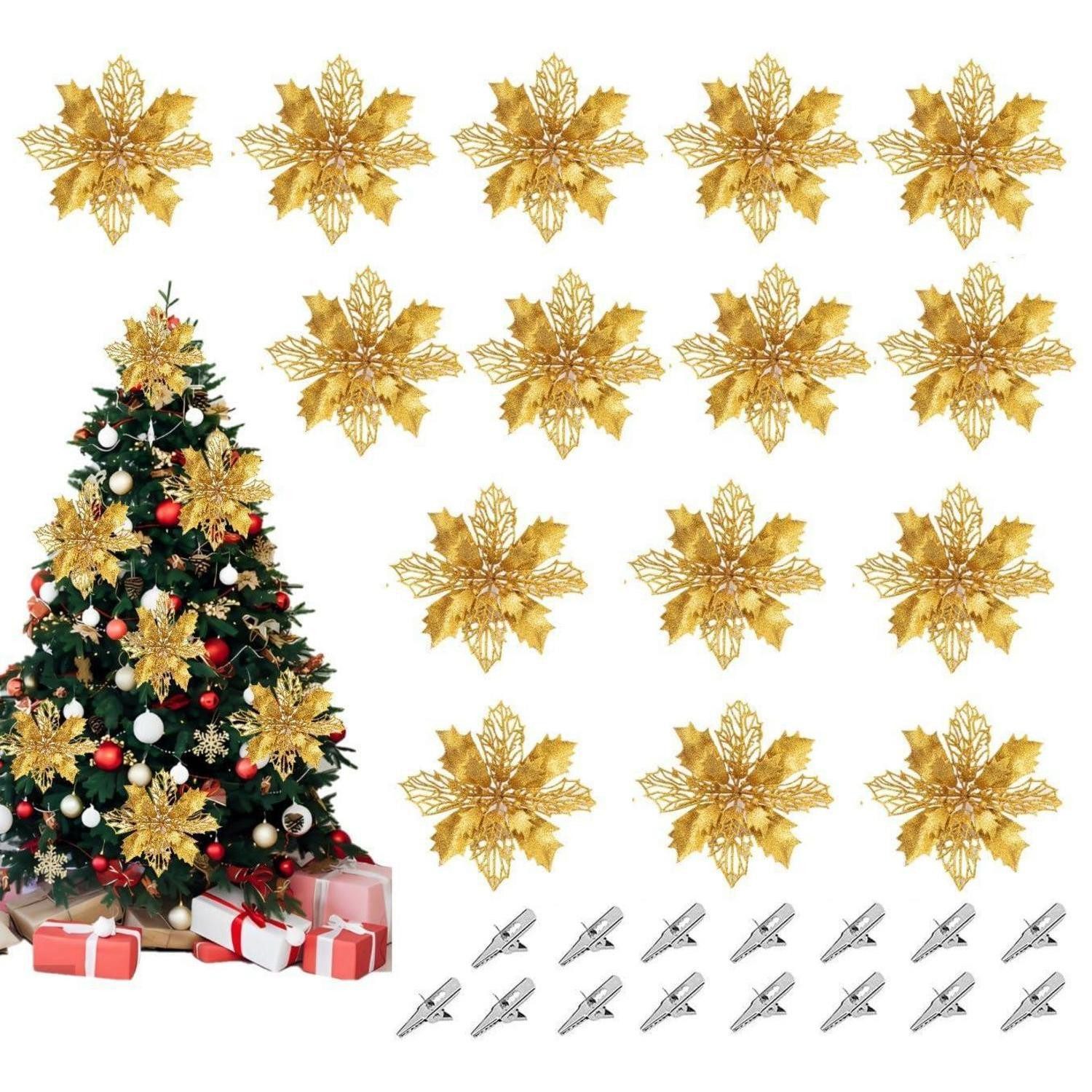 Kunstblume Weihnachtsblume 16cm Gold 15 Stk, LuxusKollektion, Höhe 0.2 cm