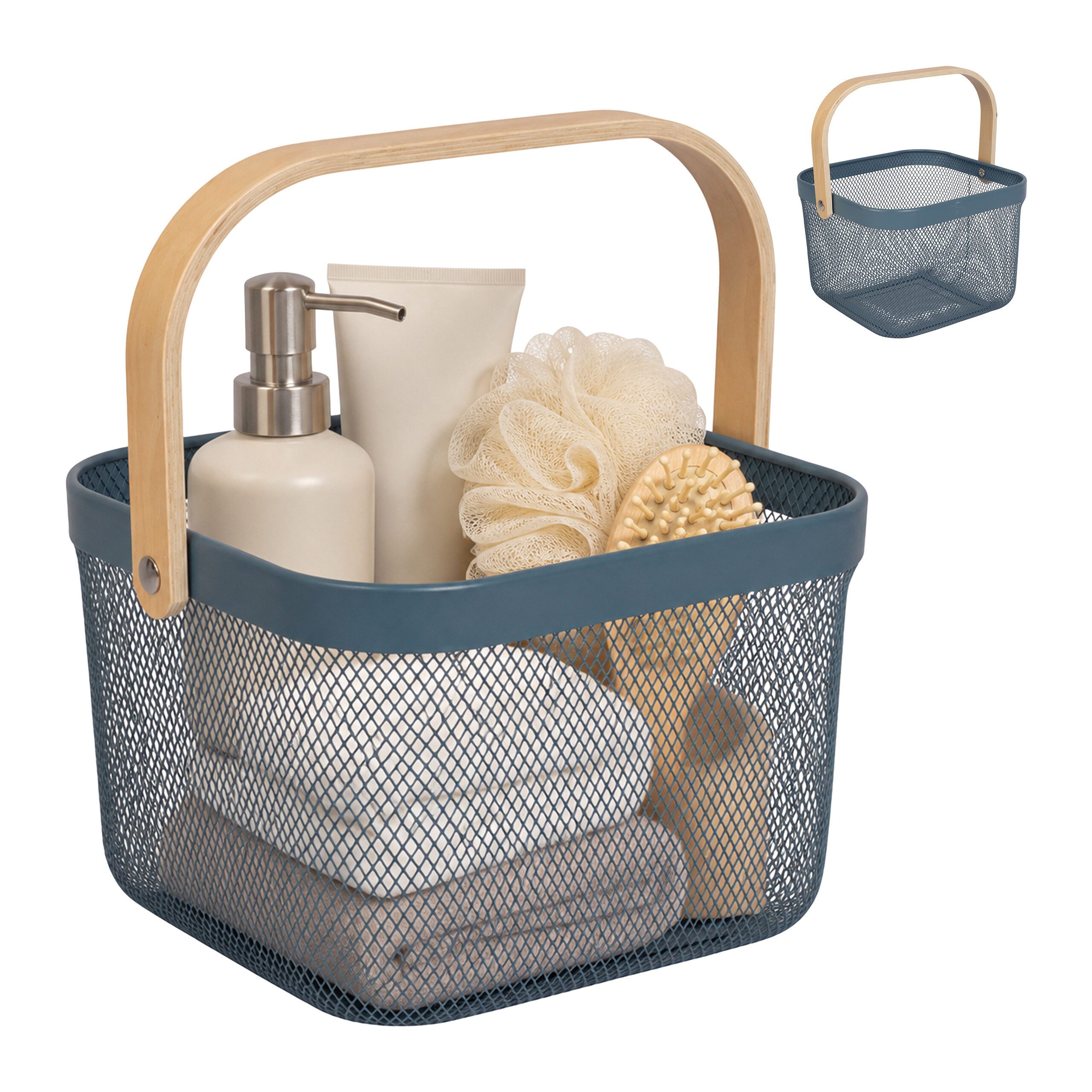 relaxdays Aufbewahrungskorb Drahtkorb mit Henkel im 2er Set (Set, 2 St., 2er Set), Dunkelblau